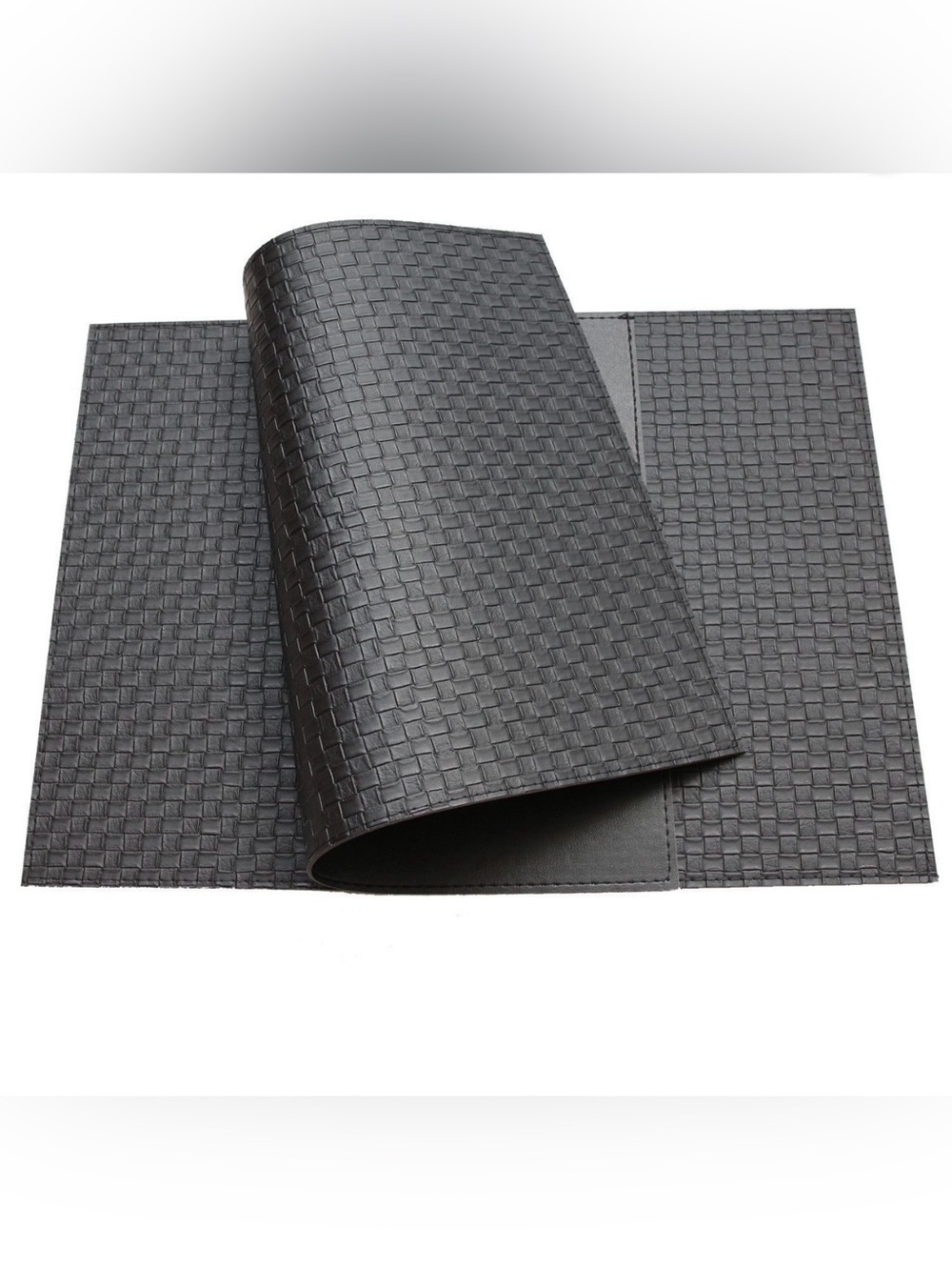 Black Faux Leather Woven Placemats Set of 8 Basketweave 13x18 Waterproof Modern
